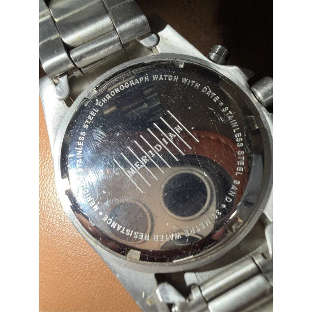 Meridian Men's Chronograph‎ Watch Stainless Steel White Dial 30M Water Resistant